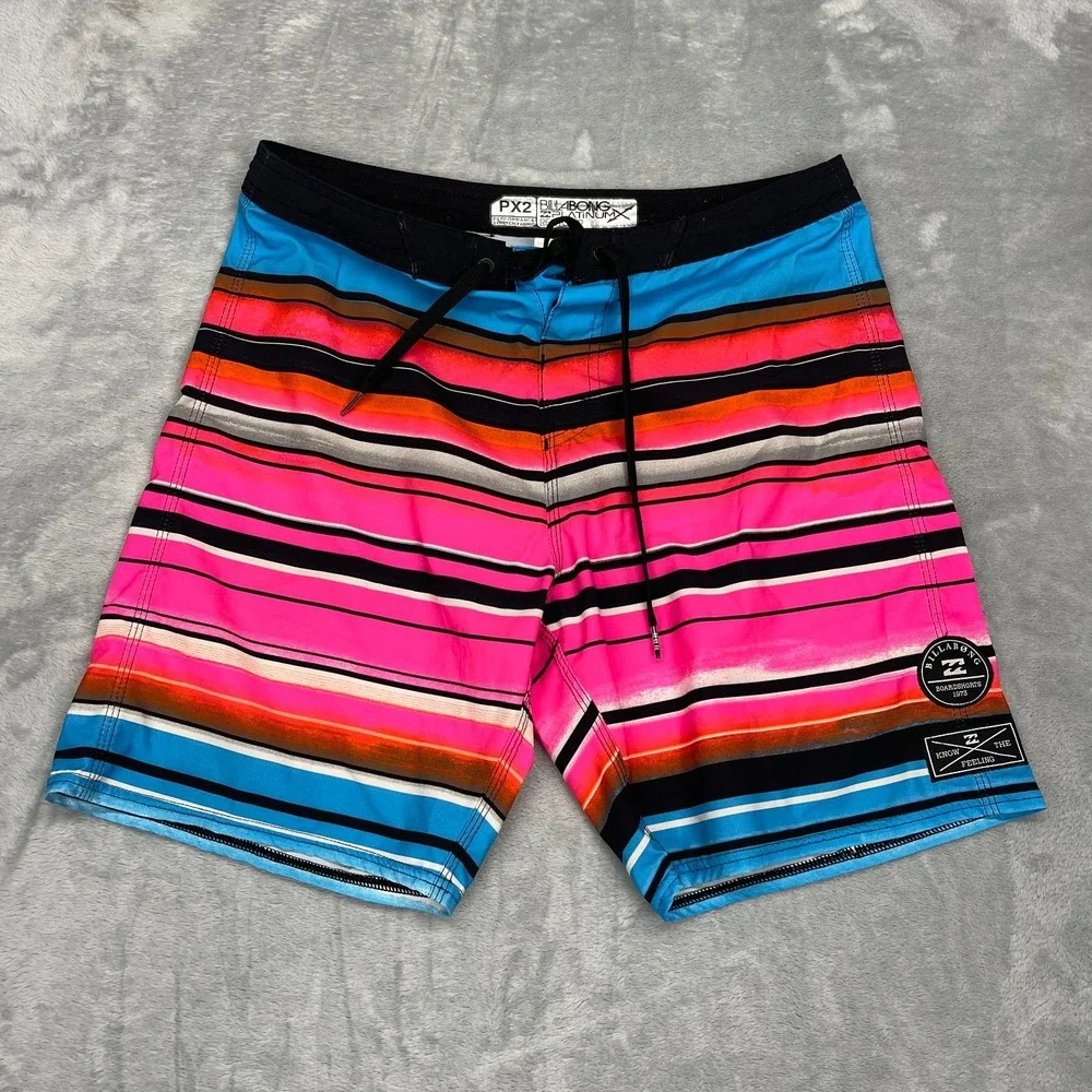 Billabong Shorts Mens 30 Multicolor Striped PX2 Performance Board Surf Surfing